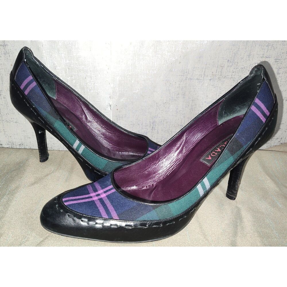 Escada Women's Plaid Multicolor Heels Sz 39.5